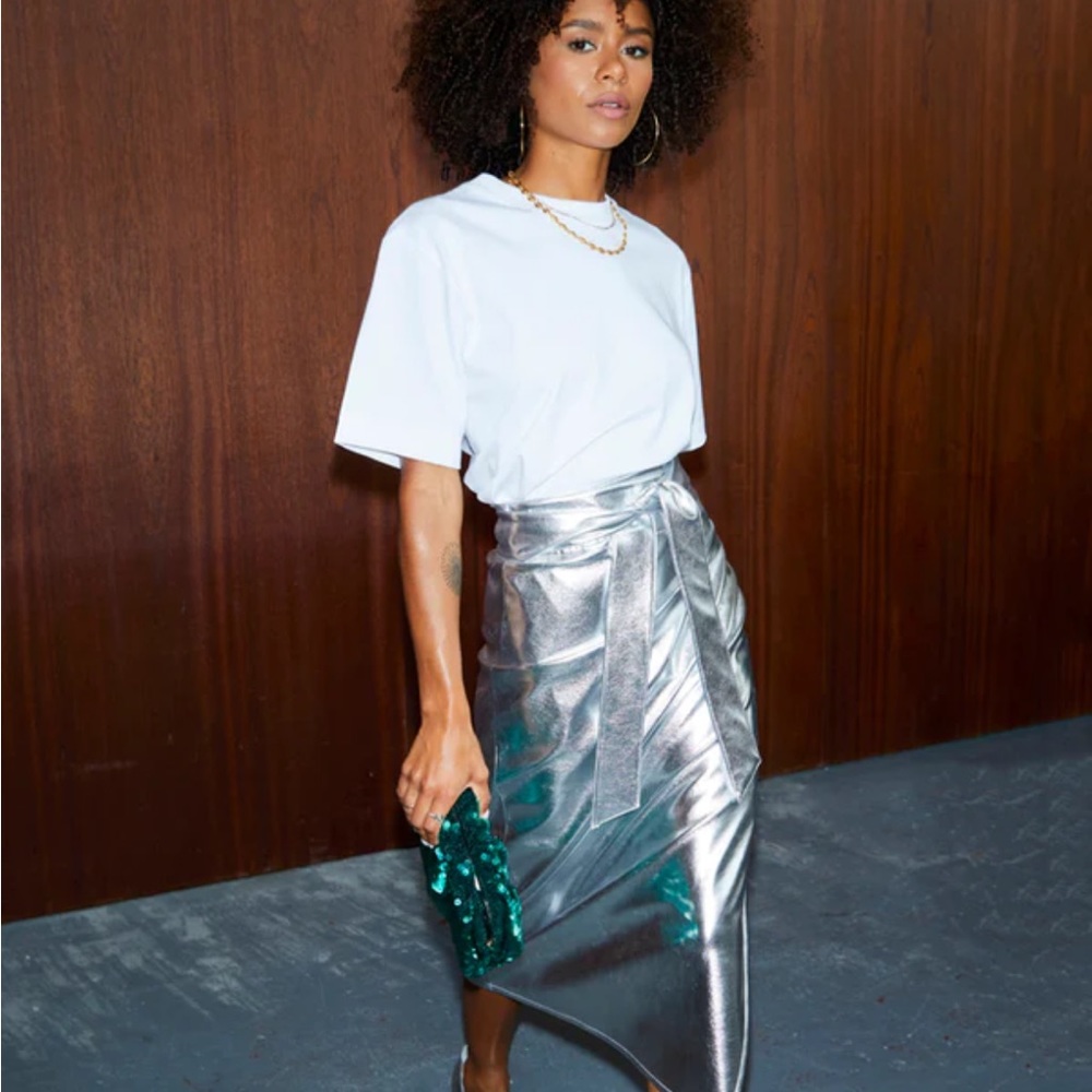 Never Fully Dressed Silver Vegan Leather Skirt